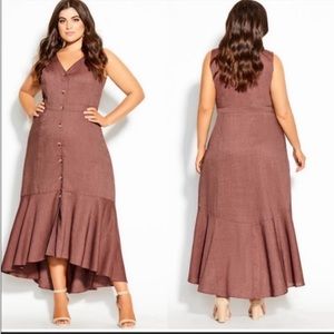 City Chic Brown Asymmetrical Ribbed Maxi Dress